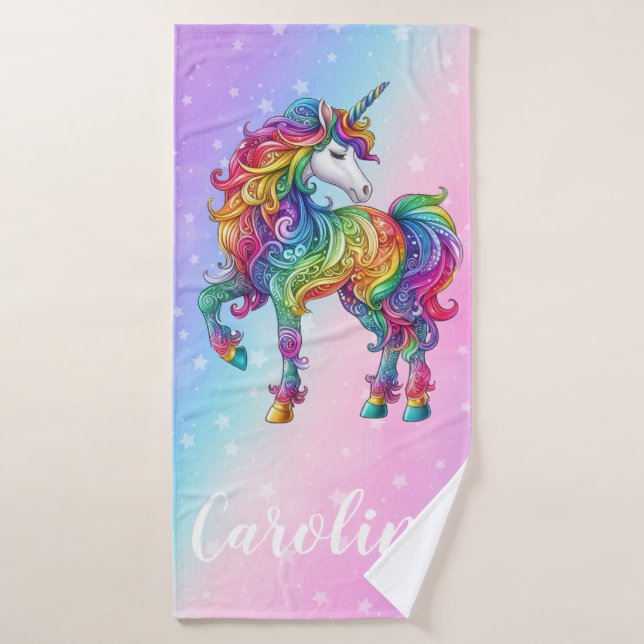 Zauberhafte farbenfrohe Einhorn Badehandtuch (Badehandtuch)