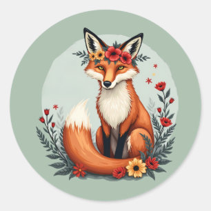 Zauberhafte Florale Fuchs Waldvolkskunst Runder Aufkleber