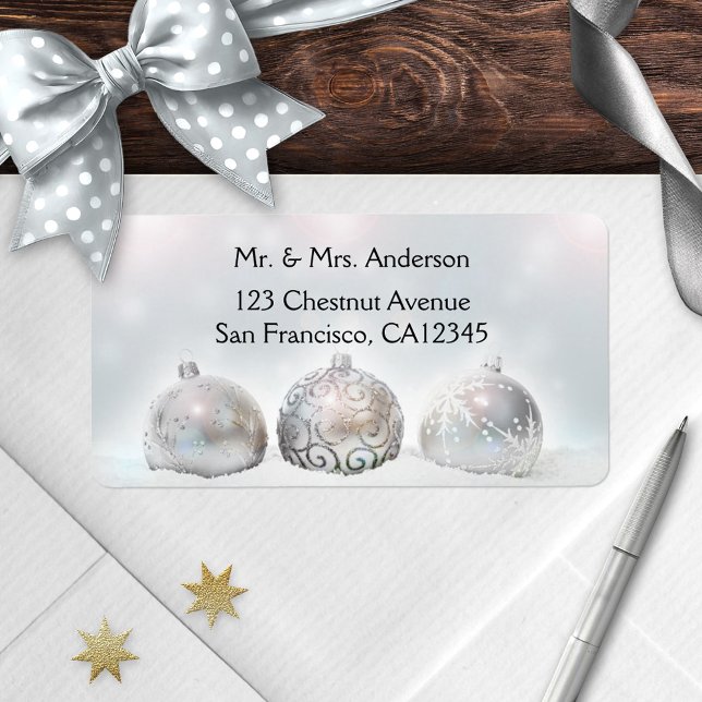 Zauberhafte, glänzende Lichter - Weihnachtsadresse Adressaufkleber (Elegant Christmas address label featuring sparkling lights on Christmas baubles -  mailings or gifts)