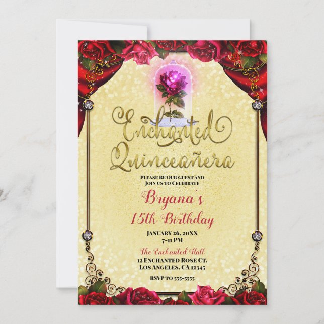 Zauberhafte glatte Rose Gelbe Quinceñera 15. Einladung (Vorderseite)