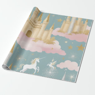 Zauberhafte goldene Burgen mit Märchen Geschenkpapier