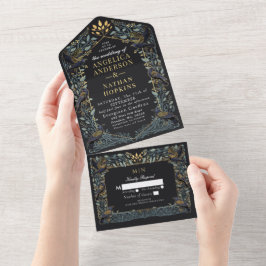 Zauberhafte Gothic Raven Floral Wedding All In One Einladung