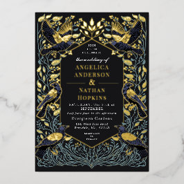 Zauberhafte Gothic Raven Floral Wedding Folieneinladung