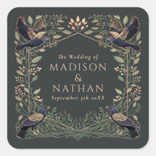 Zauberhafte Gothic Raven Floral Wedding Quadratischer Aufkleber