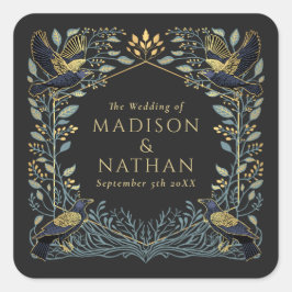 Zauberhafte Gothic Raven Floral Wedding Quadratischer Aufkleber