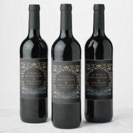 Zauberhafte Gothic Raven Floral Wedding Weinetikett