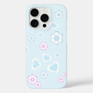 Zauberhafte hellblaue und rosa Blumen und Herzen iPhone 16 Pro Hülle