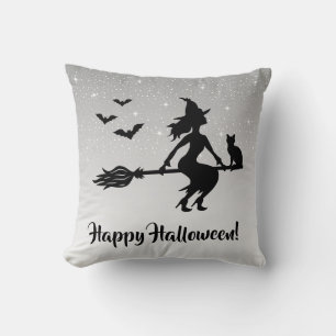 Zauberhafte Hexe Grau und Schwarz Frohes Halloween Kissen