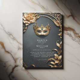 Zauberhafte Hochzeit der Schwarz-Gold-Masquerade Einladung