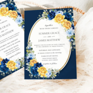 Zauberhafte Hochzeit von Blauen und Gelben Blumen Einladung