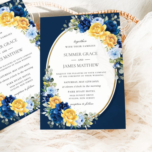 Zauberhafte Hochzeit von Blauen und Gelben Blumen Einladung (Von Creator hochgeladen)
