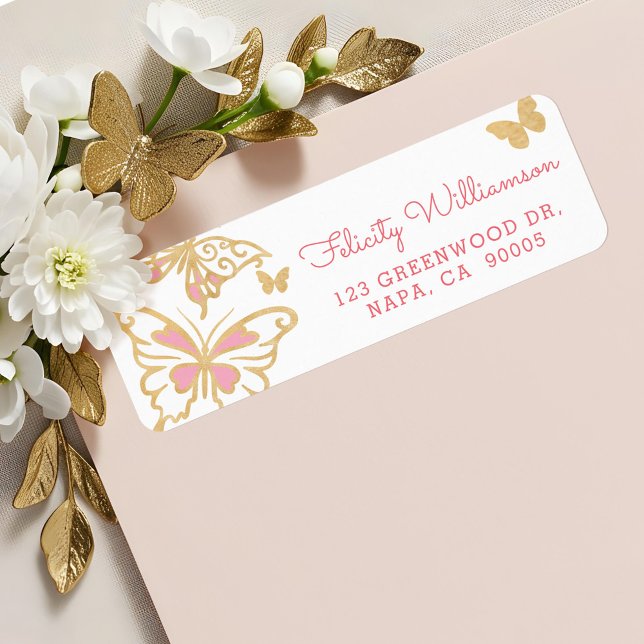 Zauberhafte Hübsche Niedliche Gold- und Rosa Schme (Magical Chic Pretty Cute Gold and Pink Butterflies Label)