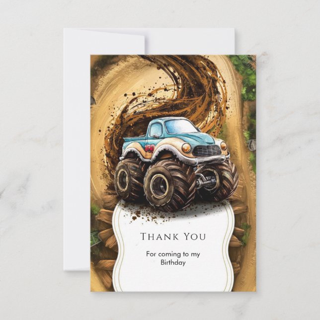 Zauberhafte Kids' Monster Truck Geburtstag Dankeskarte (Vorderseite)