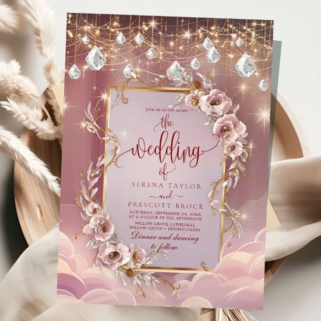 Zauberhafte Kristalle fallen Gold Akzente Hochzeit Einladung (Von Creator hochgeladen)