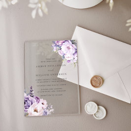 Zauberhafte Lavender Haze Blumenhochzeit Acryleinladungen
