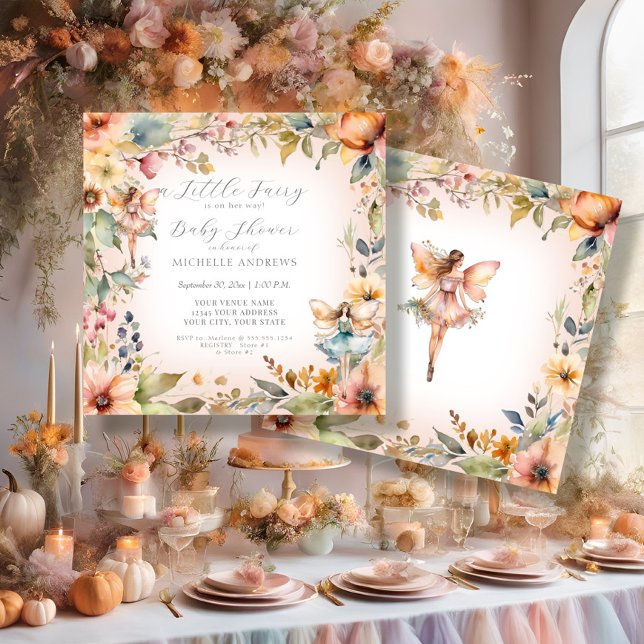 Zauberhafte Märchenfall Blumenpinke Girl Babydusch Einladung (Von Creator hochgeladen)