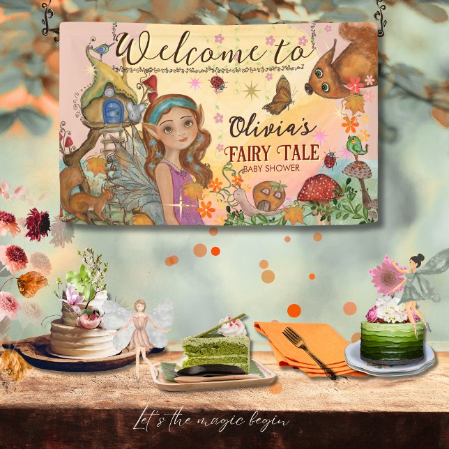 Zauberhafte Mauerwand für die Märchen-Babydusche Banner (Enchanted Autumn Fairy Tale Baby Shower Custom Wall Banner)