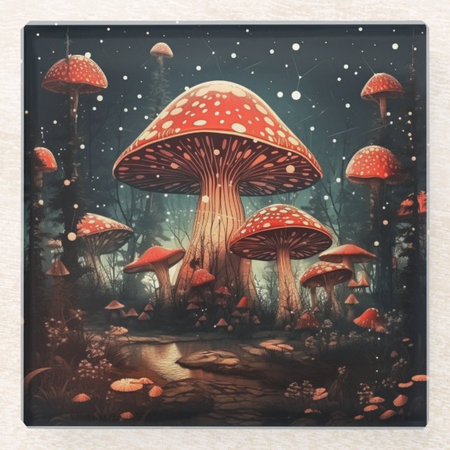 Zauberhafte Mushroom-Hintergründe Glasuntersetzer (Vorderseite)