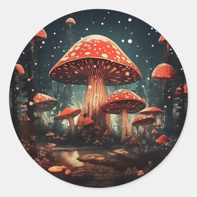 Zauberhafte Mushroom-Hintergründe Runder Aufkleber (Vorderseite)