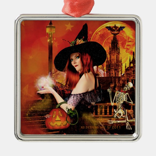 Zauberhafte Nacht Hexe Silver Square Ornament (Vorne)