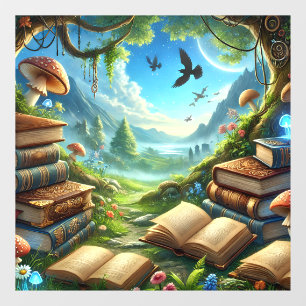 Zauberhafte Natur und Alte Bücher Fensterheber Fensteraufkleber
