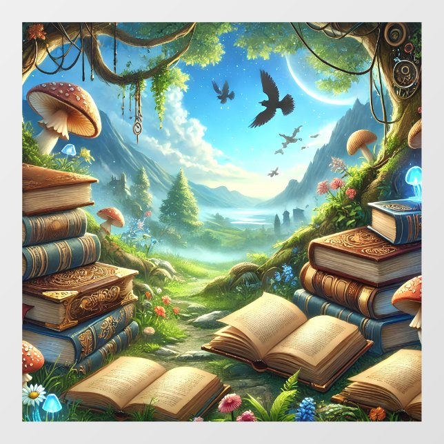 Zauberhafte Natur und Alte Bücher Fensterheber Fensteraufkleber (Blatt)