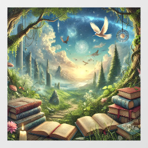 Zauberhafte Natur und Alte Bücher Fensterheber Fensteraufkleber