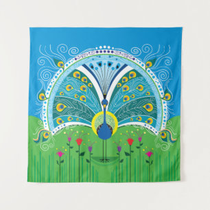 Zauberhafte Pfau-Symmetrie Wandteppich