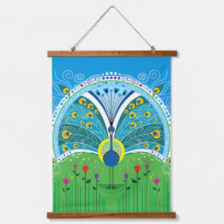 Zauberhafte Pfau-Symmetrie Wandteppich Mit Holzrahmen