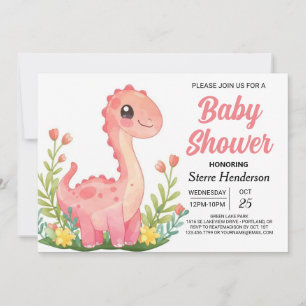 Zauberhafte Pink Printable Dinosaurier Girl Babydu Einladung