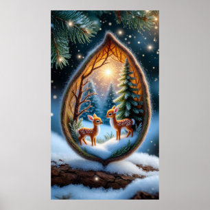 Zauberhafte Rehkitz im Schnee-Tränentropfen-Szene Poster