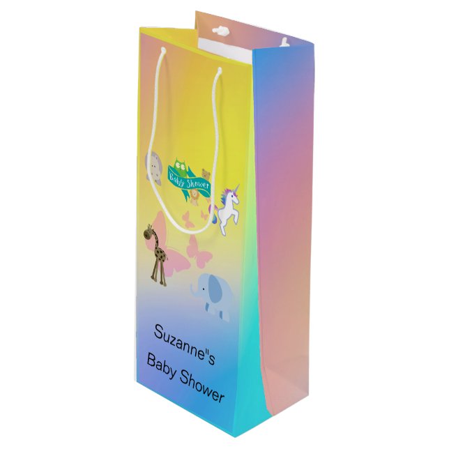 Zauberhafte Ritterparade Kinderdusche gelb pink Geschenktüte Für Weinflaschen (Vorderseite Schrägansicht)