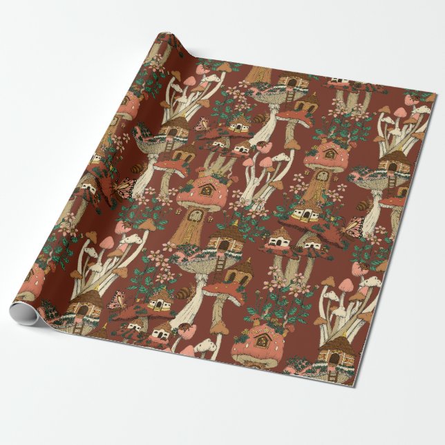 Zauberhafte rote Hütte, Muster für die Blumenmuste Geschenkpapier (Ungerollt)