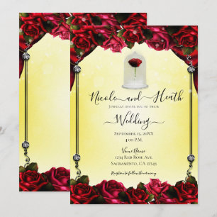 Zauberhafte Rote Rose Weißgoldgelbe Hochzeit Einladung