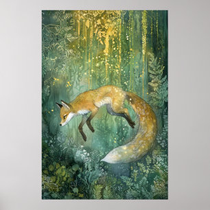 Zauberhafte Smaragdwälder Magische Fox Kunst Poster
