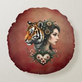 Zauberhafte Steampunk-Blumenwelt Rundes Kissen