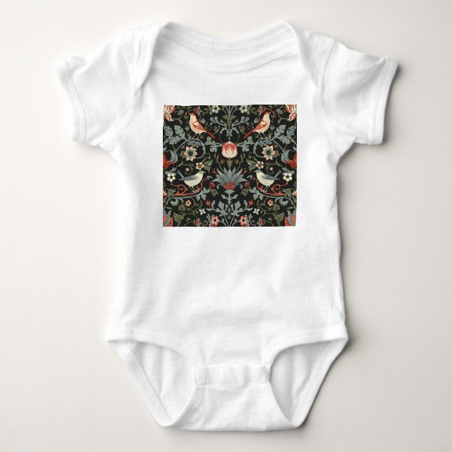 Zauberhafte Vintage Blütenvögel Baby Strampler (Vorderseite)