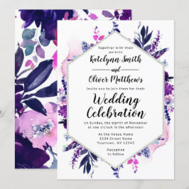 Zauberhafte Violett-Hexagon-Hochzeit Einladung