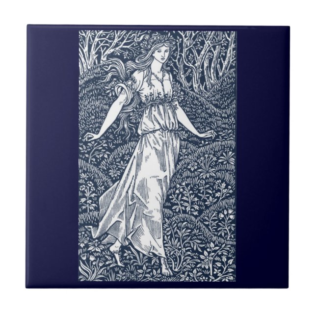 Zauberhafte Waldfee im Stil von William Morris Fliese (Vorderseite)
