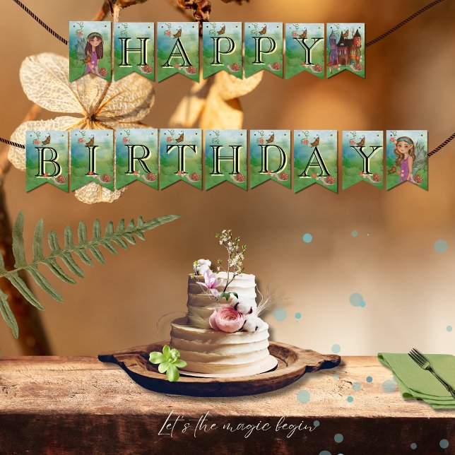 Zauberhafte Waldlandschaften erste Birthday-Jagdfl Wimpelkette (Magical Woodland Fairy First Birthday Bunting Flag)