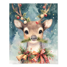 Zauberhafte Weihnachts-Rentier-Wasserfarben-Wandde