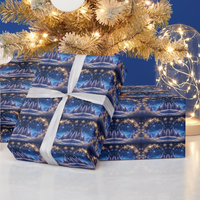 Zauberhafte Weihnachtszeit - goldene Schneeflocken Geschenkpapier (Feiertage)