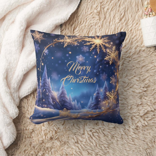 Zauberhafte Weihnachtszeit - goldene Schneeflocken Kissen (Decke)