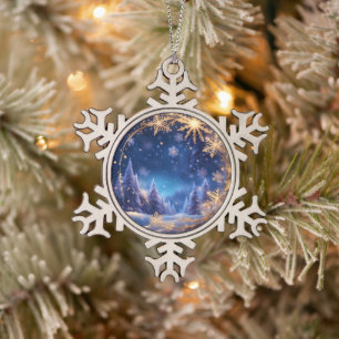 Zauberhafte Weihnachtszeit - goldene Schneeflocken Zinn-Ornament