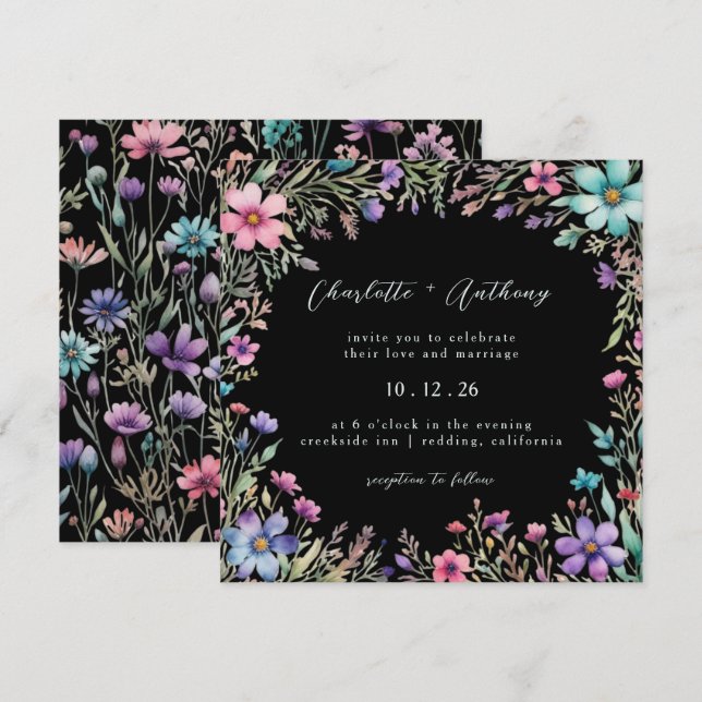 Zauberhafte Wildblume Blumengarten Hochzeit Einladung (Vorne/Hinten)
