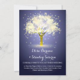 Zauberhafter Baum, glitzerndes Licht, blaue Hochze Einladung