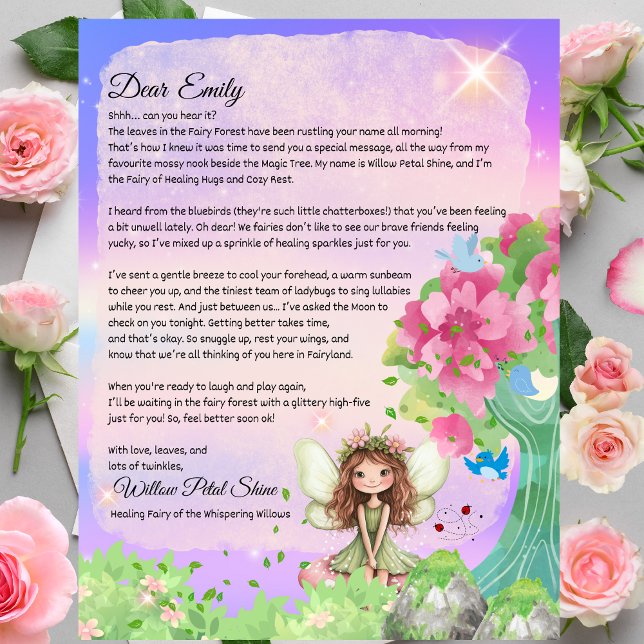 Zauberhafter Brunnenpfeiferbrief für Kinder (Get Well Soon Fairy Letter – Beautiful Healing Personalized Letter from Willow Petal Shine  )
