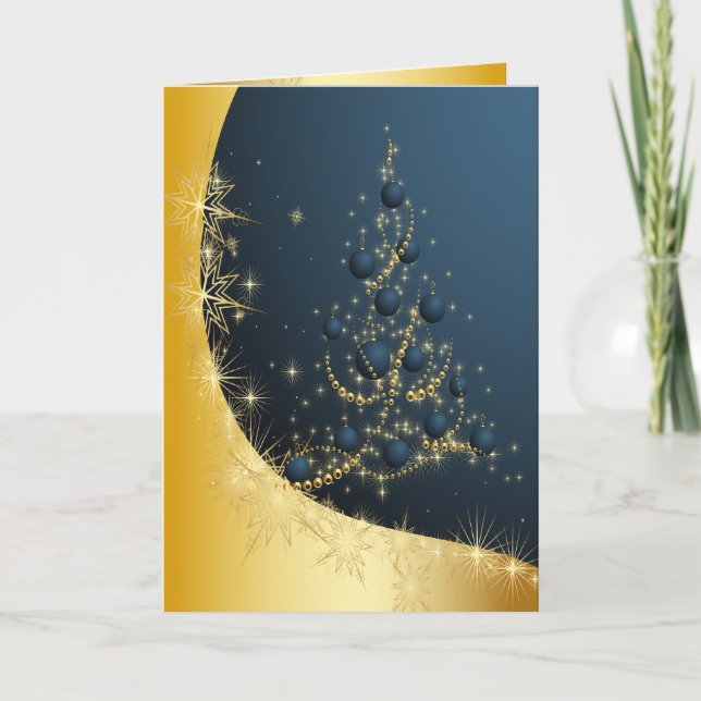 Zauberhafter flatternder Goldweihnachtsbaum Feiertagskarte (Vorderseite)