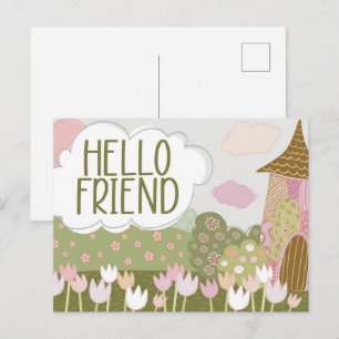 Zauberhafter märchenhafter Dorfgarten Postkarte
