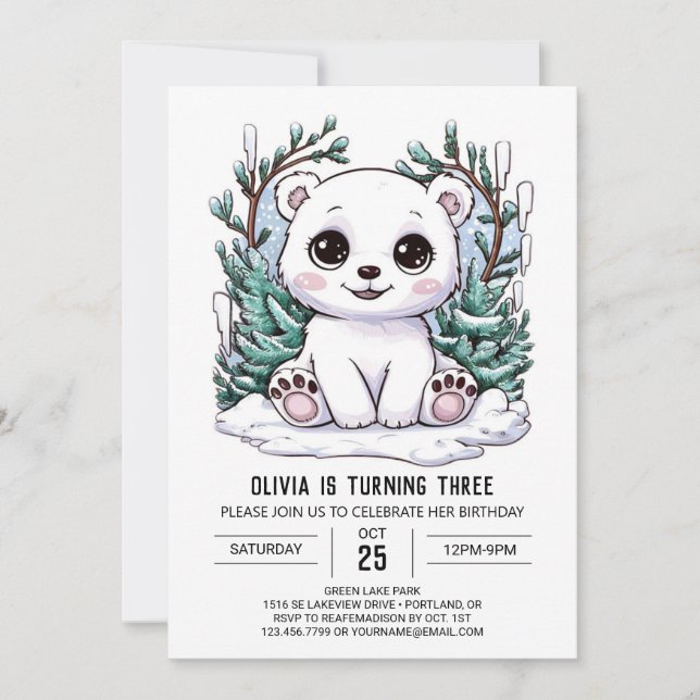 Zauberhafter Polar Bär Digital Geburtstag Einladung (Vorderseite)